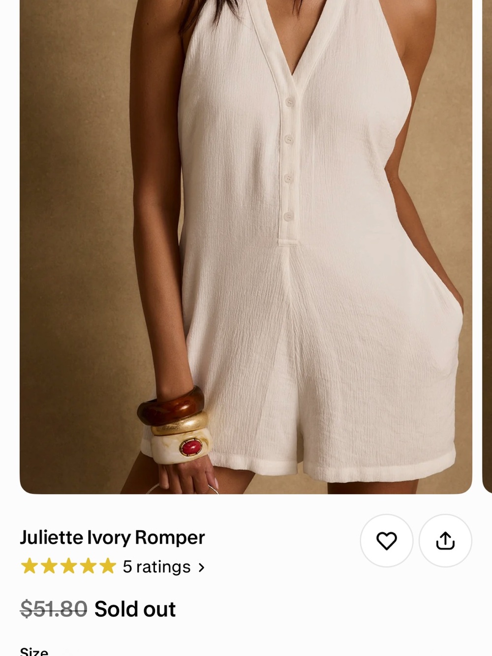 12th Tribe Juliette Ivory Sleeveless V-Neck Romper